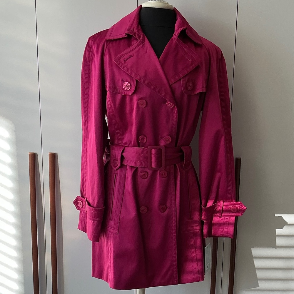 Jessica Simpson: Fuchsia Satin Double Breasted Trench Coat in XL: NWT